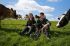 Foto: Landwirte sitzen auf Weide zwischen Kühen